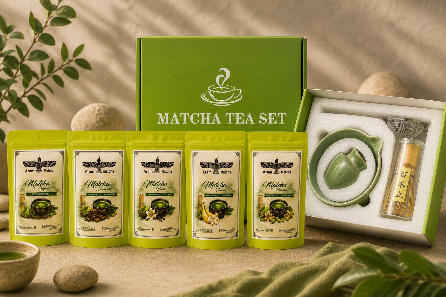 Aram Matcha Starter Kit inklusive 5 Matcha-Sorten - BÜ