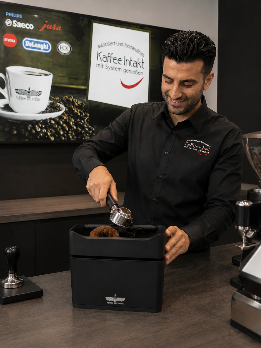 ARAM KAFFEE Siebträgerreiniger – Automatischer Reiniger 3 Liter inkl. verschiedener Aufsätze