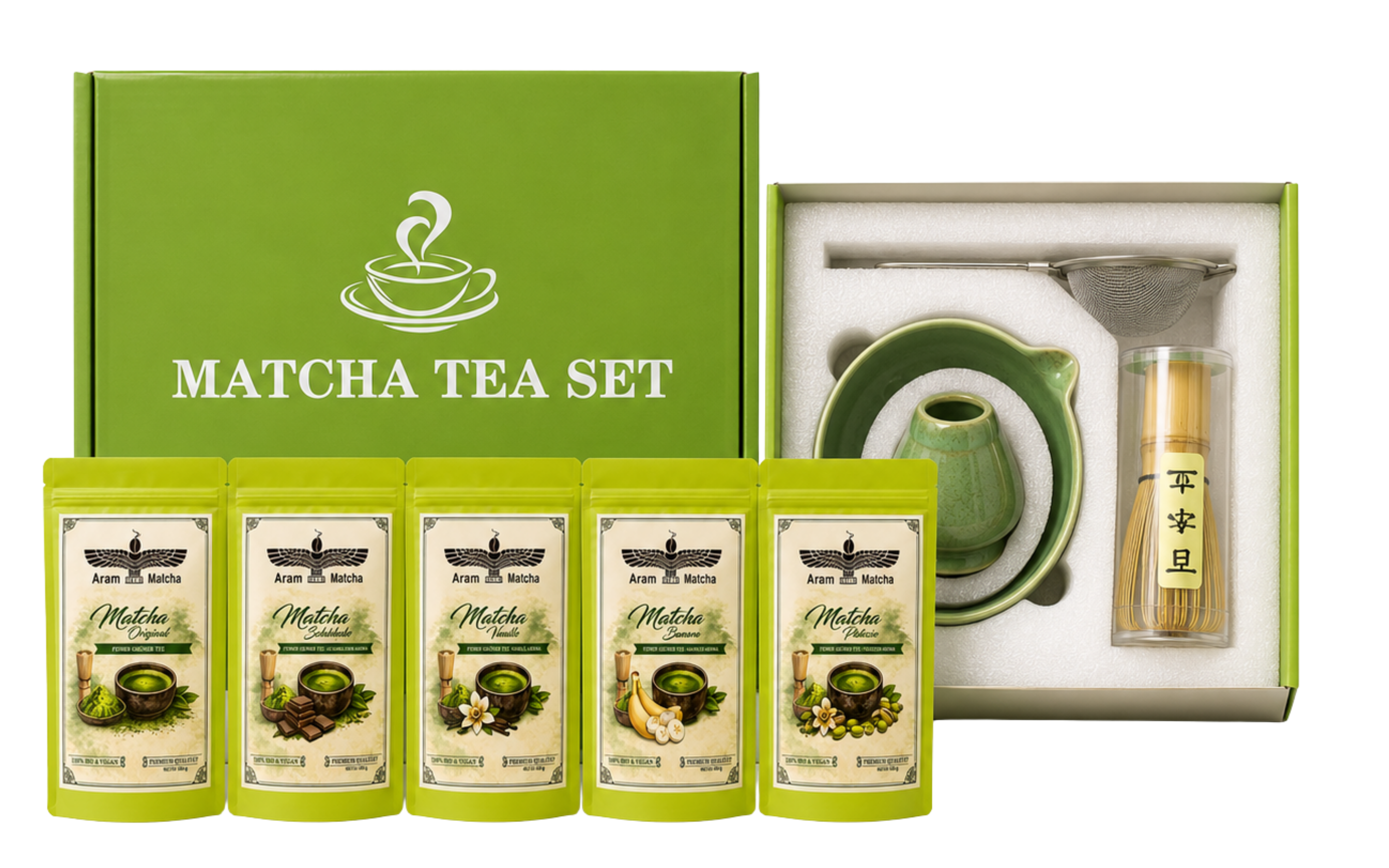 Aram Matcha Starter Kit inklusive 5 Matcha-Sorten - BÜ