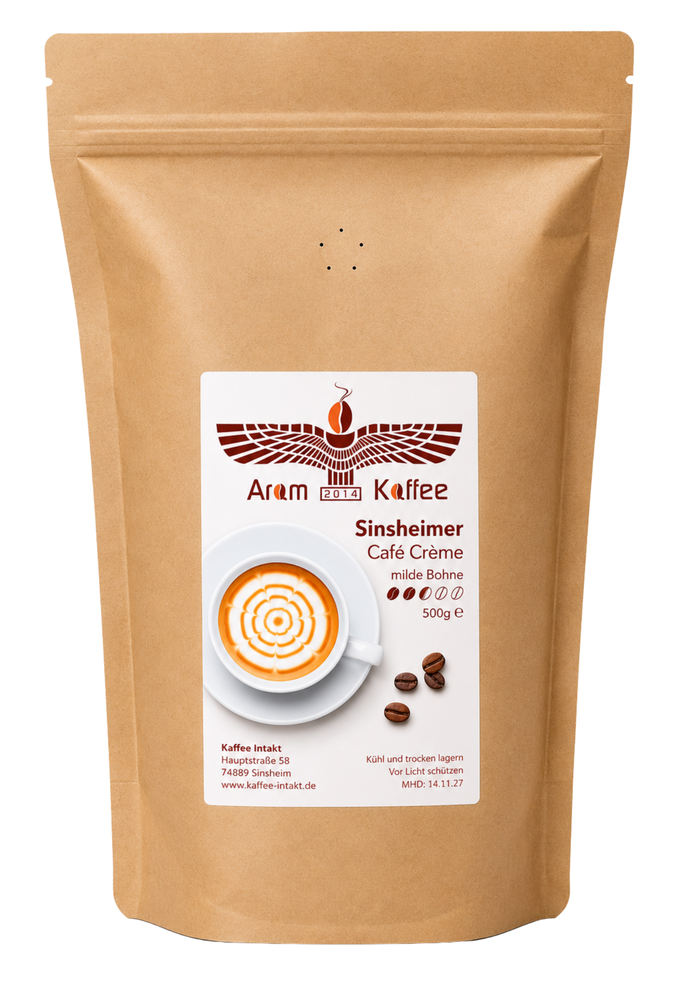 ARAM KAFFEE 500g KAFFEEBOHNEN SINSHEIMER CAFE CREMA FÜR KAFFEEVOLLAUTOMATEN   