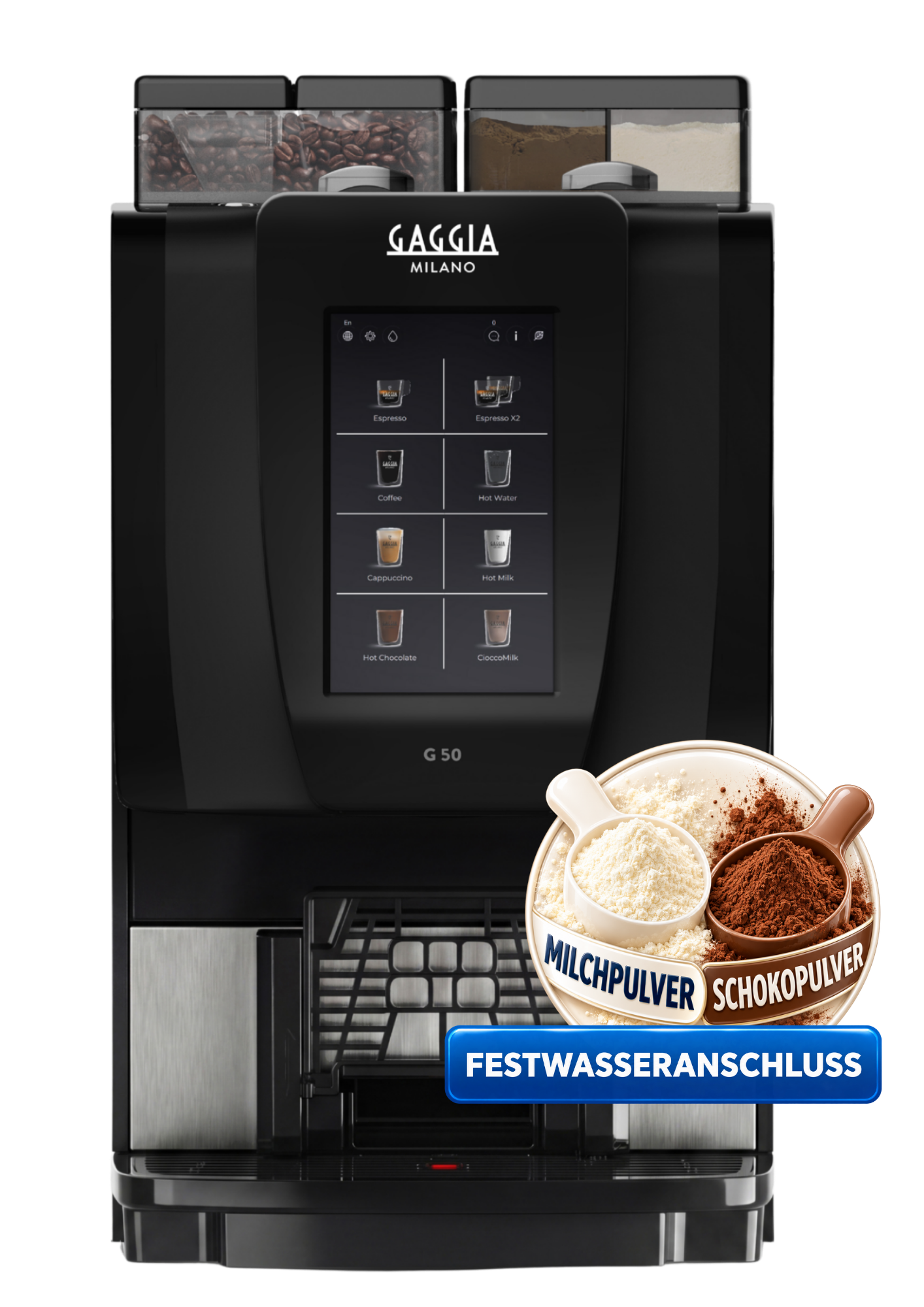 Gaggia G 50 Festwasseranschluss – Professional  Kaffeevollautomat ES + 2IN (Milchpulver und Schokopulverfach) 