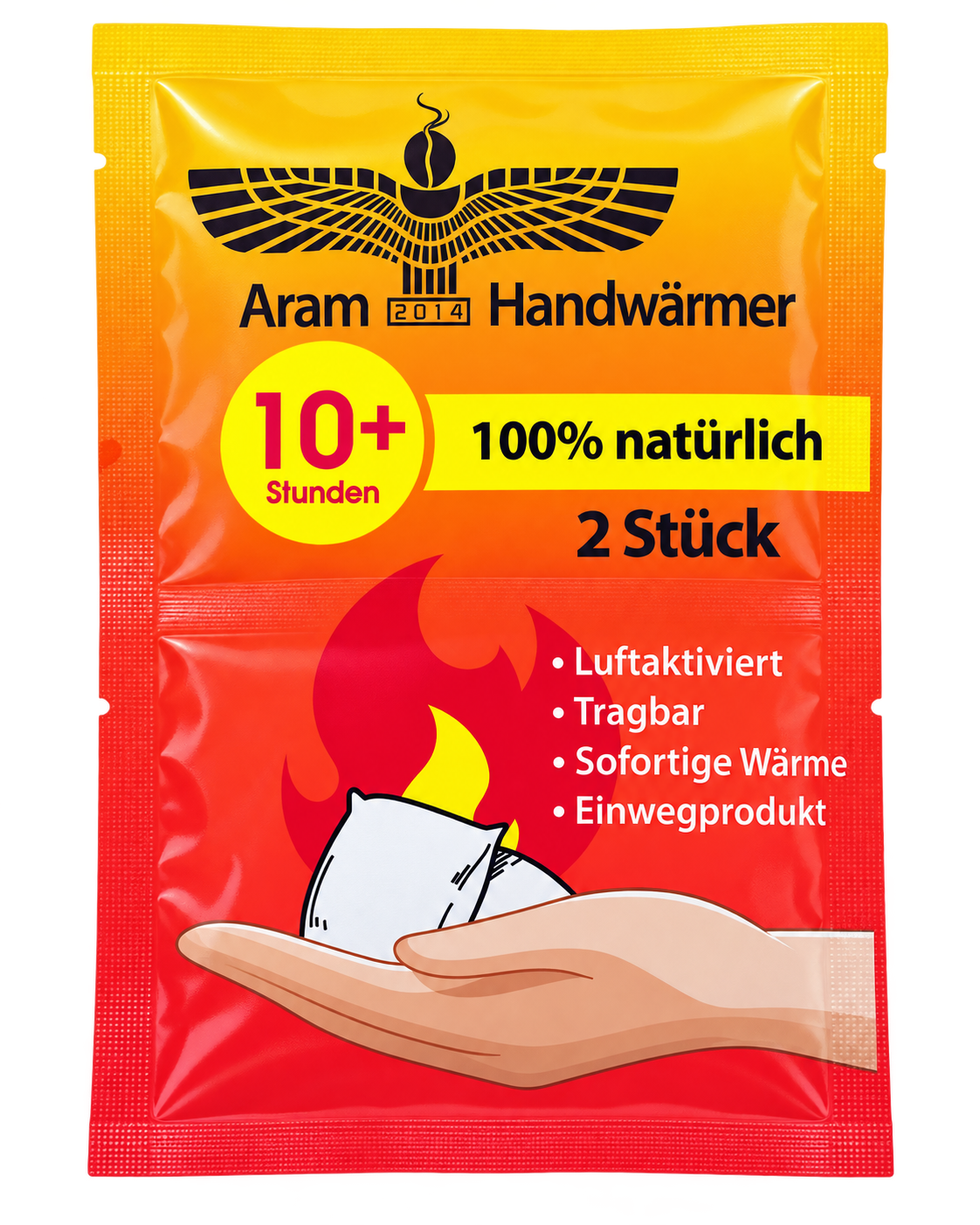 ARAM Handwärmer – 100 % natürlich | 2 Stück | bis zu 10 Stunden Wärme - H01
